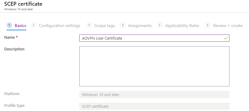 AOVPN User Certificate SCEP Profile